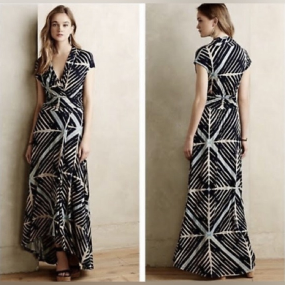Anthropologie Desert Star Maxi Dress by Maeve, Blue Geometric, Large